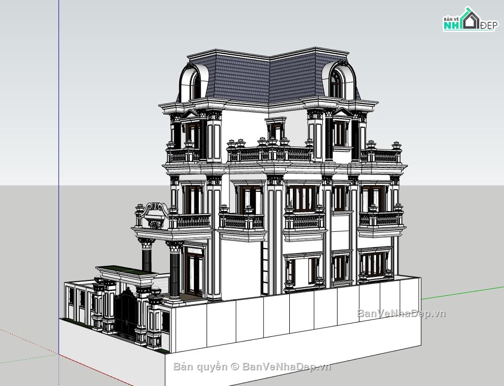 Biệt thự tân cổ điển 4 tầng,Biệt thự tân cổ điển,model su biệt thự tân cổ điển,file su biệt thự tân cổ điển