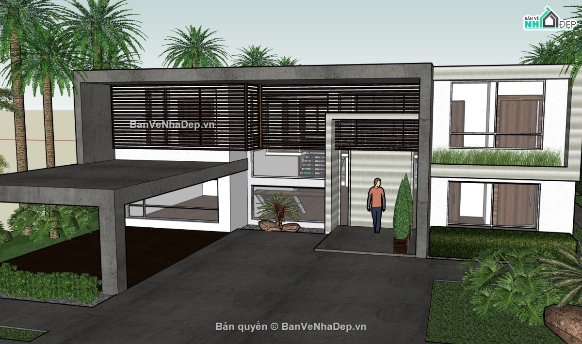 Biệt thự  2 tầng,thiết kế sketchup biệt thự,model su biệt thự 2 tầng