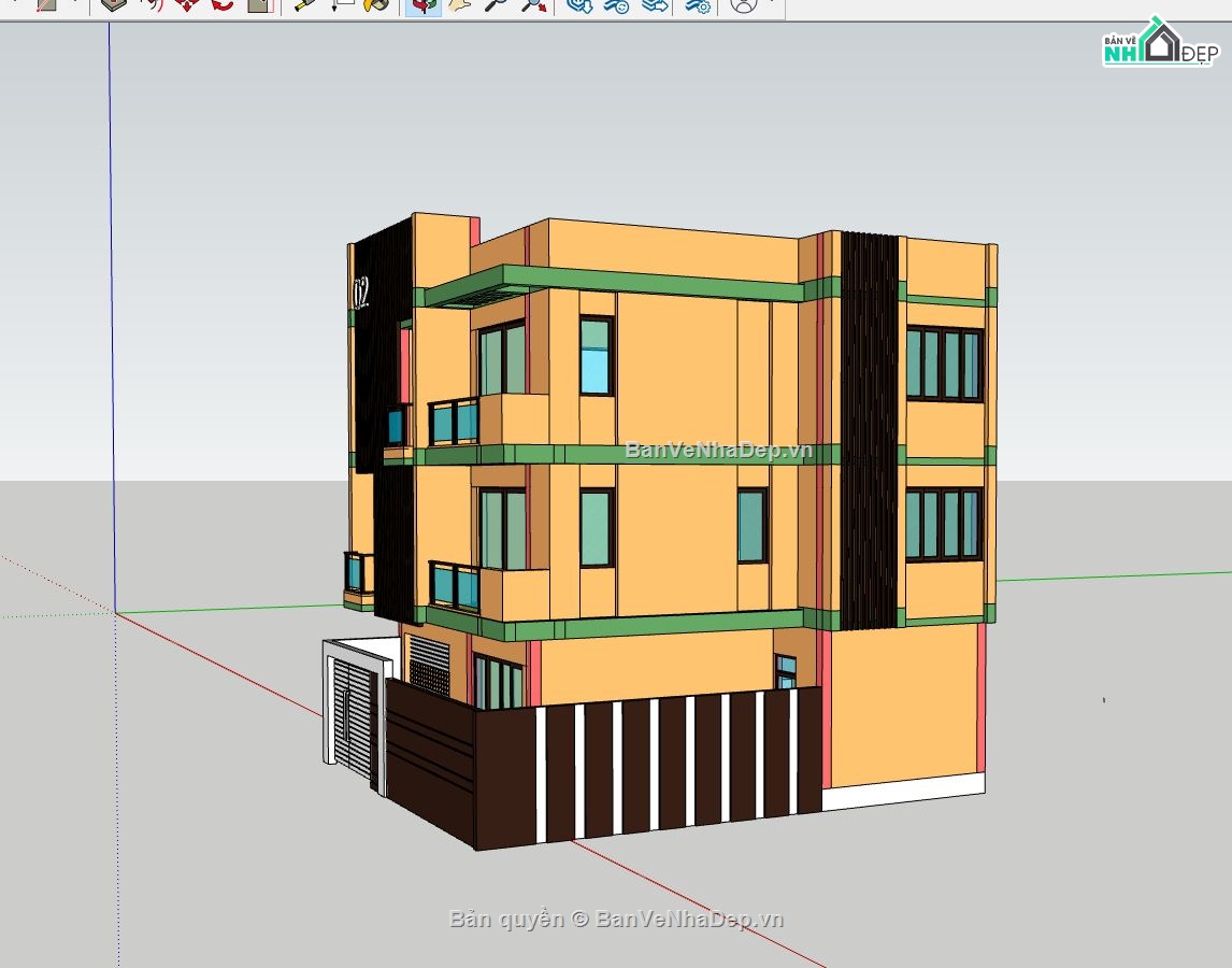 biêt thự mái bằng 3 tầng,phối cảnh biệt thự 3 tầng,model su nhà phố 3 tầng,thiết kế nhà phố 3 tầng