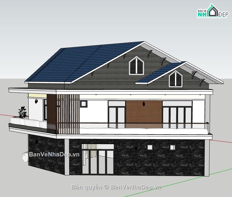 biệt thự 2 tầng,su biệt thự 2 tầng,sketchup biệt thự