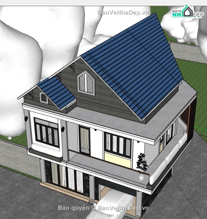biệt thự 2 tầng,su biệt thự 2 tầng,sketchup biệt thự