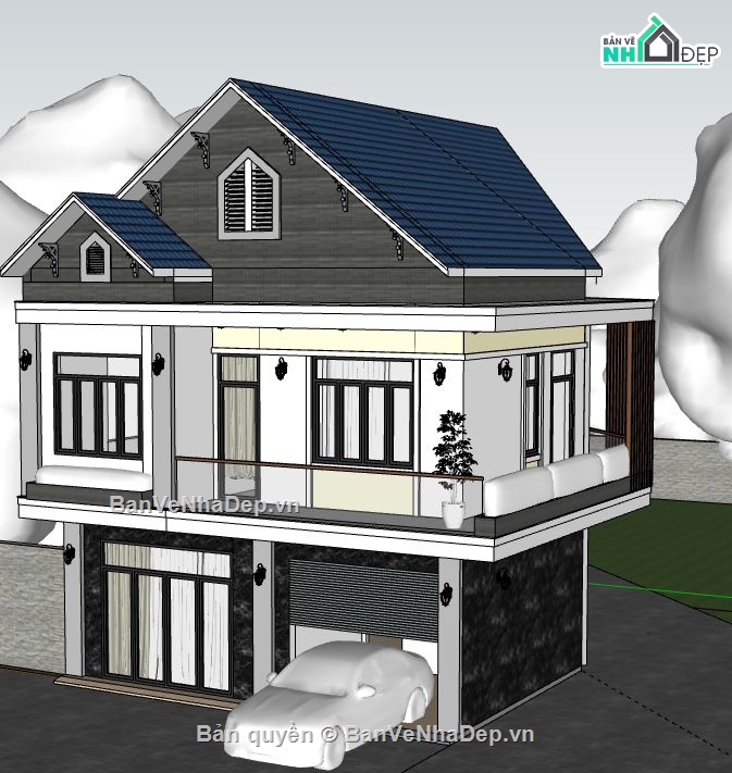 biệt thự 2 tầng,su biệt thự 2 tầng,sketchup biệt thự
