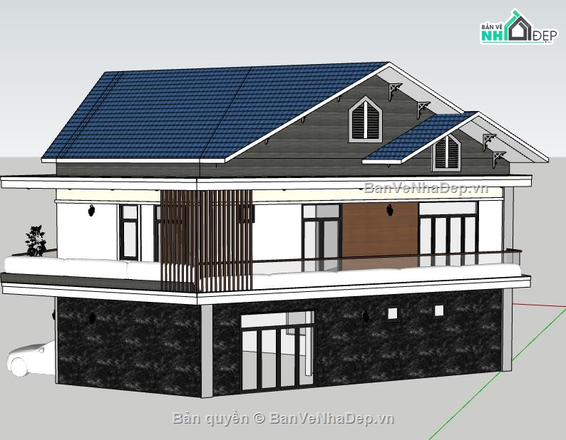 biệt thự 2 tầng,su biệt thự 2 tầng,sketchup biệt thự