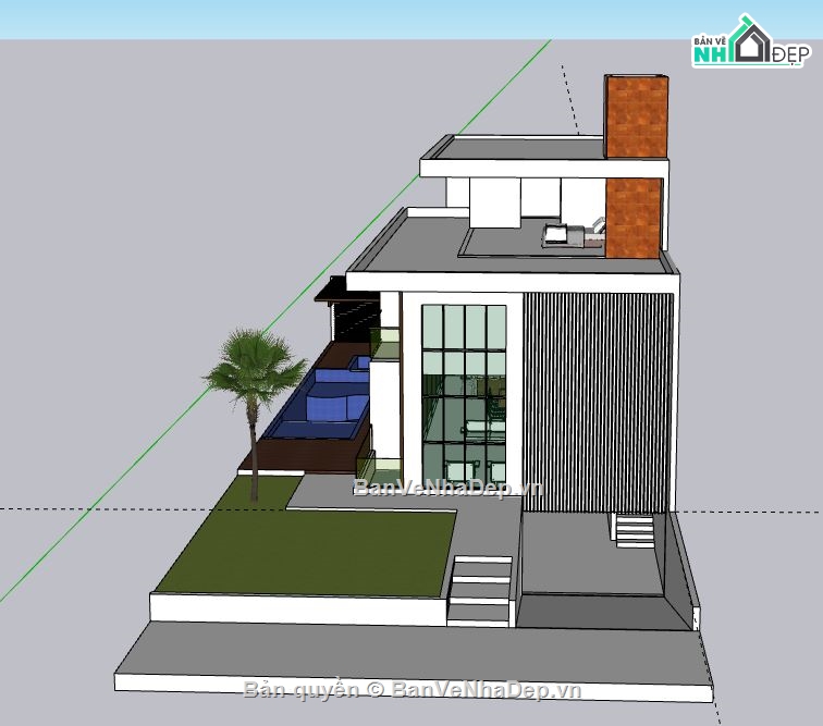 Biệt thự  2 tầng,model su biệt thự 2 tầng,biệt thự 2 tầng file sketchup,sketchup biệt thự 2 tầng