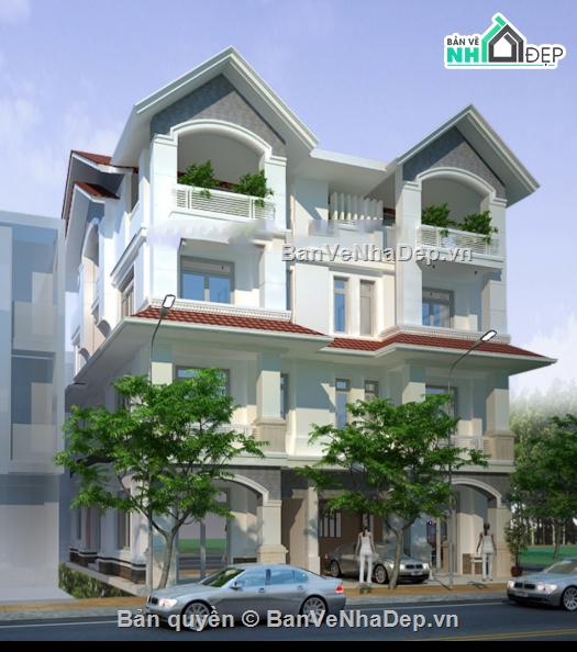 Biệt thự 3 tầng,Biệt thự song lập,file cad 3 tầng