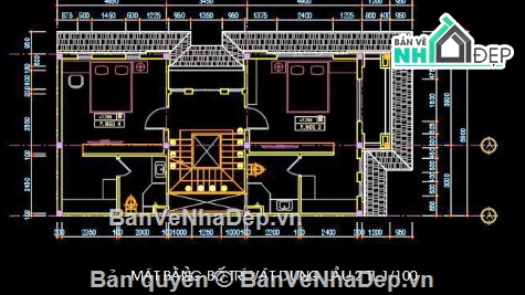 Biệt thự 3 tầng,Biệt thự song lập,file cad 3 tầng
