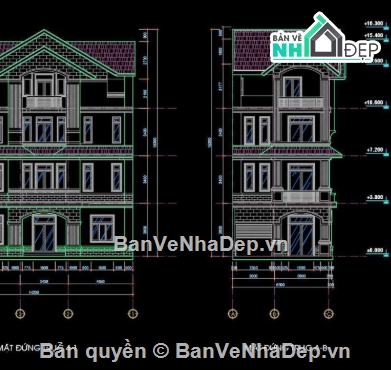 Biệt thự 3 tầng,Biệt thự song lập,file cad 3 tầng