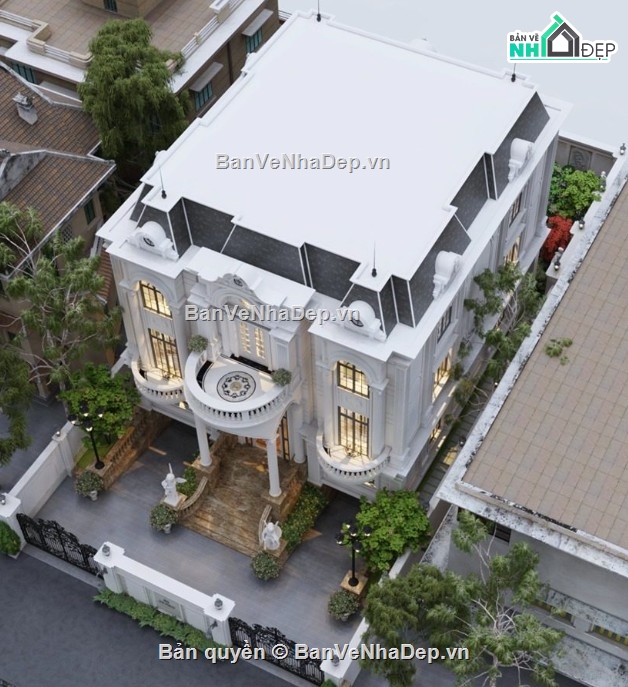 biệt thự 3 tầng,file cad biệt thự 3 tầng,biệt thự 3 tầng autocad