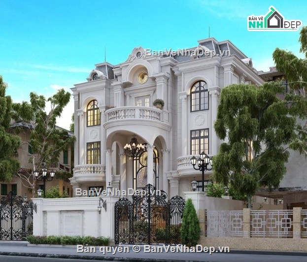biệt thự 3 tầng,file cad biệt thự 3 tầng,biệt thự 3 tầng autocad