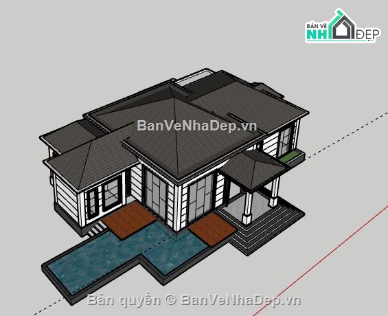 Biệt thự 1 tầng,Model su biệt thự 1 tầng,sketchup biệt thự 1 tầng