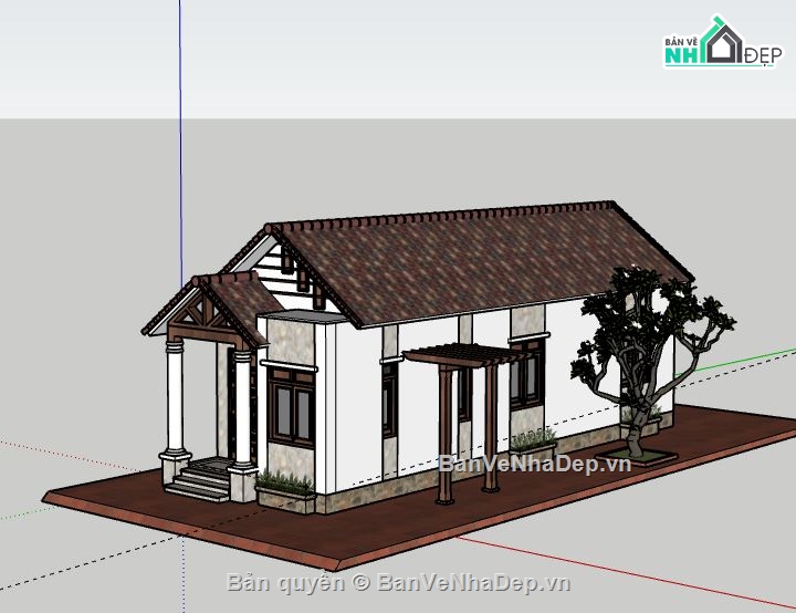 Biệt thự 1 tầng,biệt thự file su,sketchup biệt thự 1 tầng