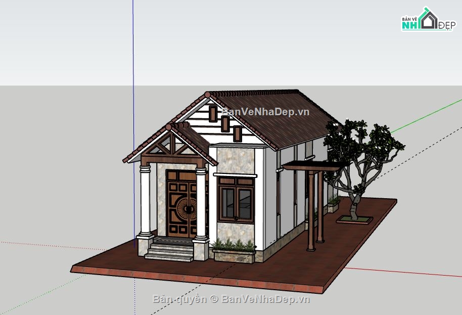 Biệt thự 1 tầng,biệt thự file su,sketchup biệt thự 1 tầng