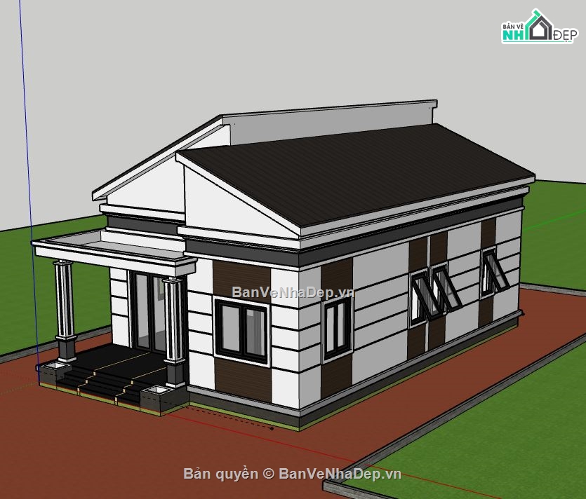 Biệt thự 1 tầng,model su biệt thự 1 tầng,sketchup biệt thự 1 tầng