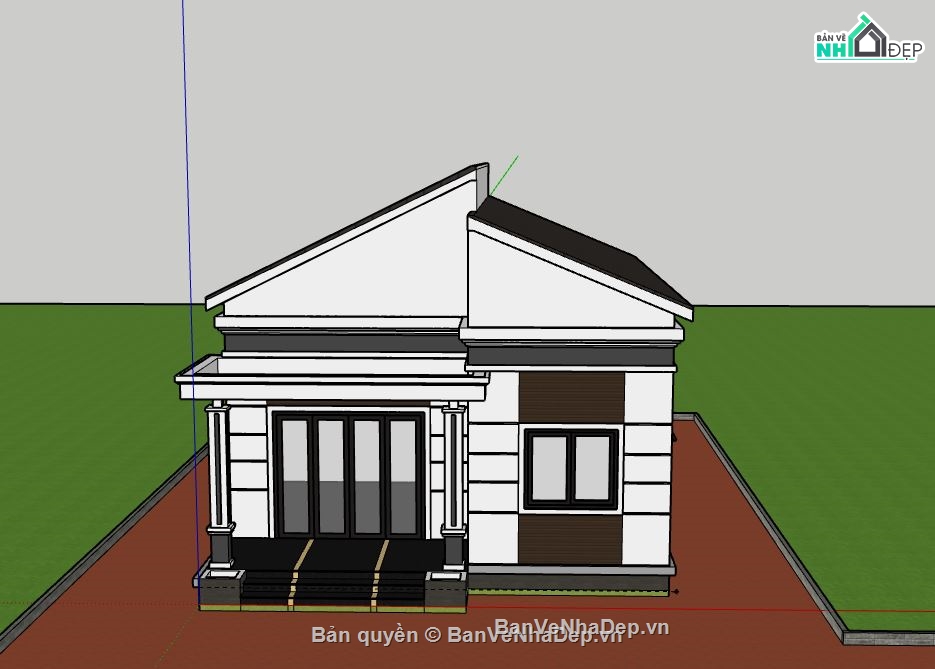 Biệt thự 1 tầng,model su biệt thự 1 tầng,sketchup biệt thự 1 tầng