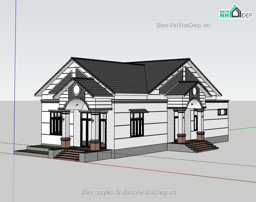 Biệt thự 1 tầng,Model su biệt thự 1 tầng,biệt thự 1 tầng sketchup