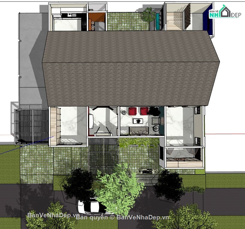 su biệt thự 1 tầng,sketchup biệt thự 1 tầng,biệt thự 1 tầng sketchup