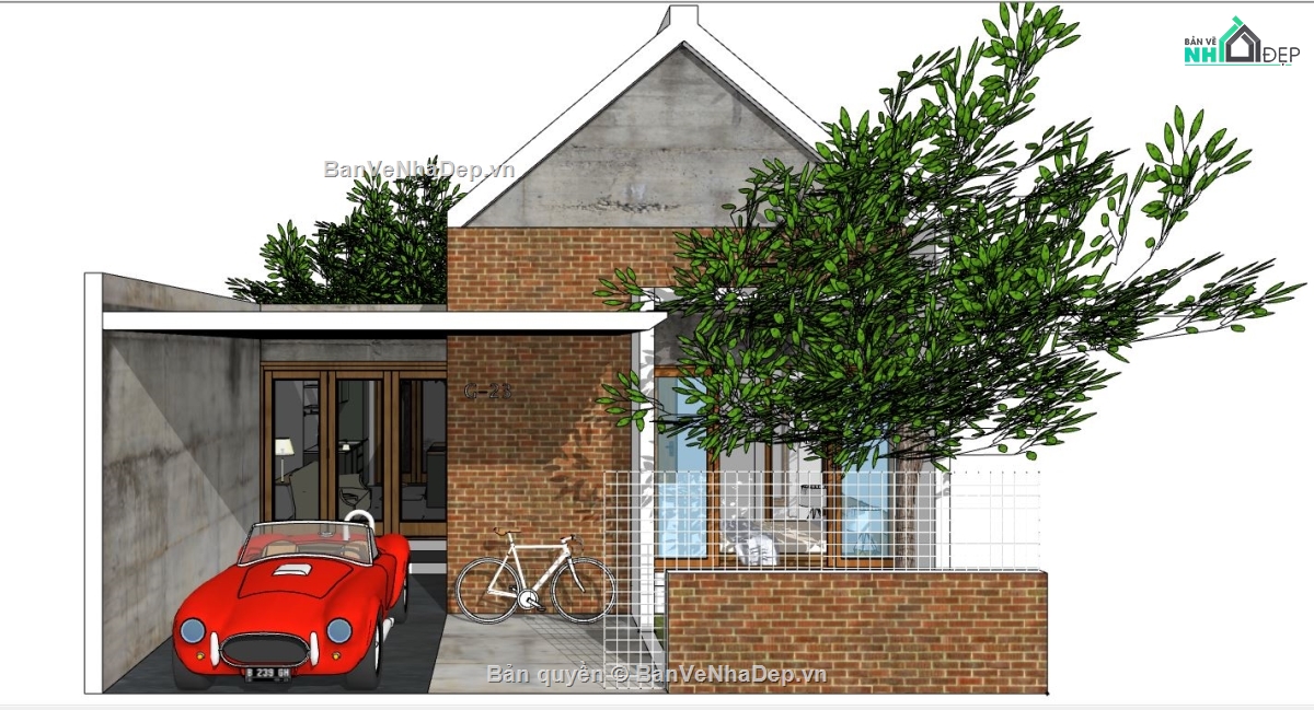 model su biệt thự,su biệt thự 1 tầng,file sketchup biệt thự 1 tầng,biệt thự 1 tầng sketchup
