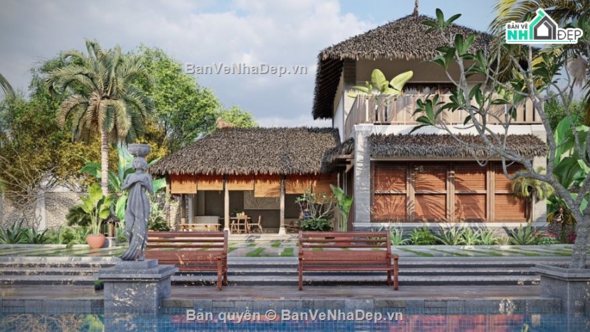 biệt thự sketchup,biệt thự vườn,biệt thự vườn 2 tầng