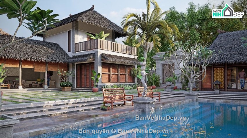 biệt thự sketchup,biệt thự vườn,biệt thự vườn 2 tầng