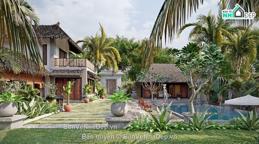 biệt thự sketchup,biệt thự vườn,biệt thự vườn 2 tầng