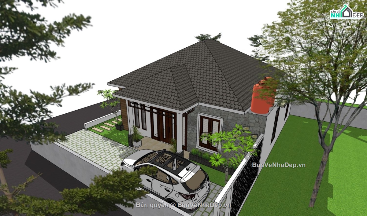 Biệt thự vườn 1 tầng,biệt thự hiện đại,biệt thự sketchup