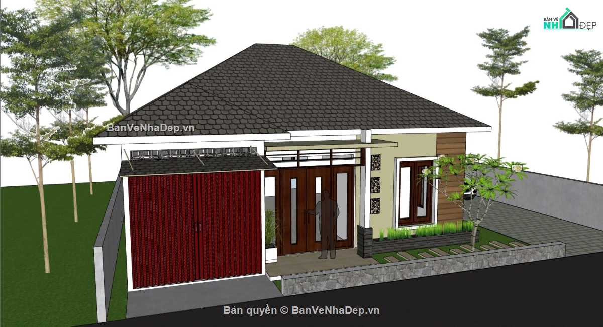 Biệt thự vườn 1 tầng,biệt thự hiện đại,biệt thự sketchup