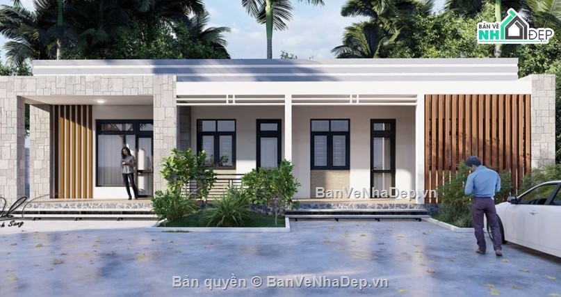 nhà đẹp 1 tầng,nhà 1 tầng đẹp,sketchup nhà 1 tầng