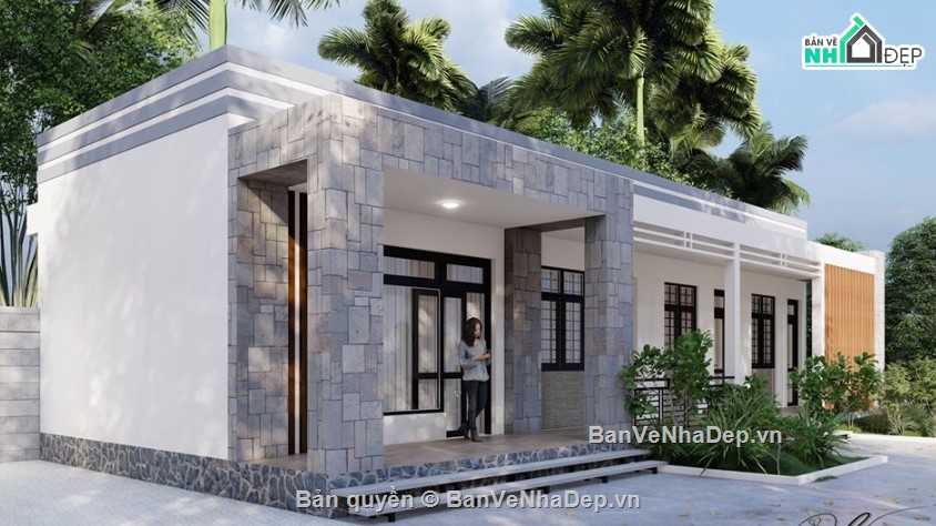 nhà đẹp 1 tầng,nhà 1 tầng đẹp,sketchup nhà 1 tầng