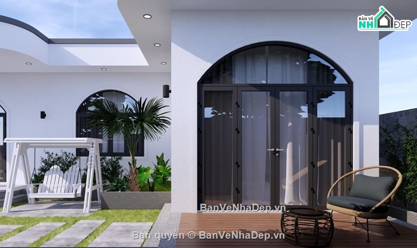 nhà đẹp 1 tầng,nhà 1 tầng đẹp,sketchup nhà 1 tầng