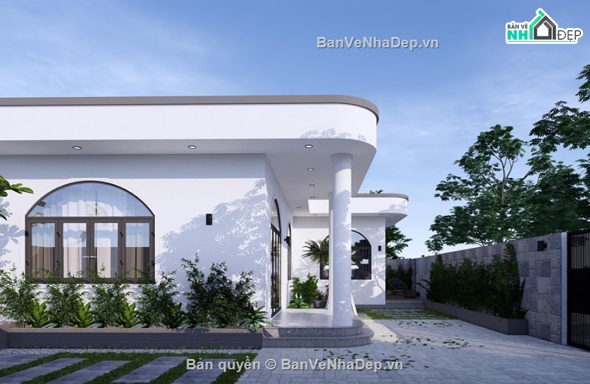 nhà đẹp 1 tầng,nhà 1 tầng đẹp,sketchup nhà 1 tầng