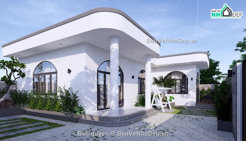 nhà đẹp 1 tầng,nhà 1 tầng đẹp,sketchup nhà 1 tầng