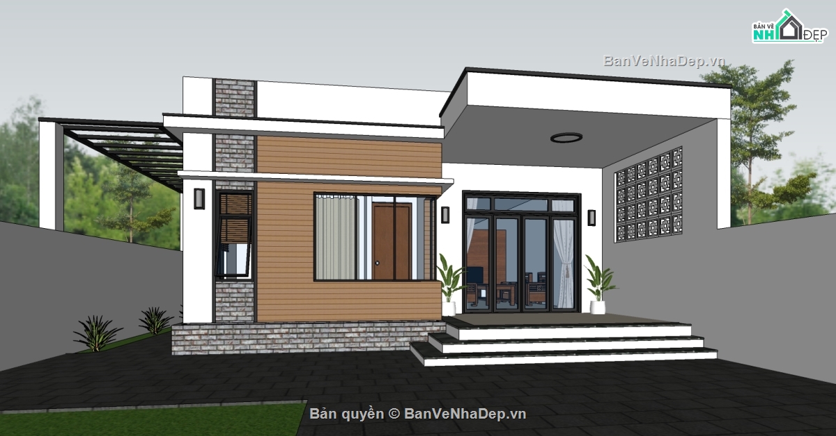 Kiến trúc 1 tầng,bản vẽ kiến trúc nhà phố,nhà cấp 4 hiện đại