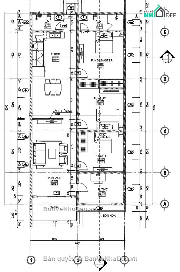 Kiến trúc 1 tầng,bản vẽ kiến trúc nhà phố,nhà cấp 4 hiện đại