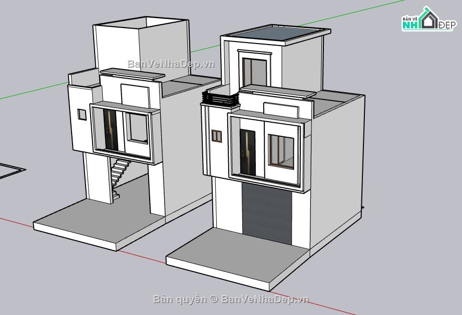 Nhà phố 2 tầng 1 tum,model su nhà phố 2 tầng 1 tum,nhà phố 2 tầng 1 tum file su