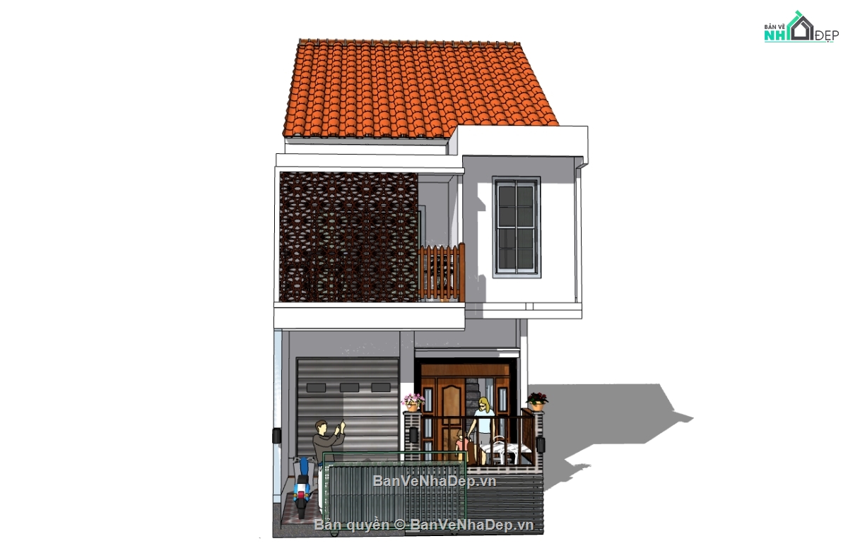 Nhà 2 tầng,Nhà phố 2 tầng,sketchup 2 tầng