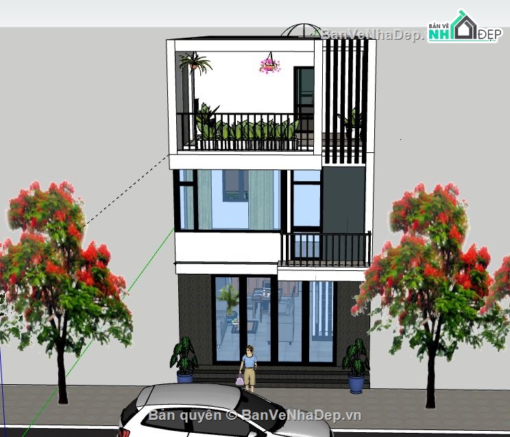 Nhà phố 3 tầng,model su nhà phố 3 tầng,sketchup nhà phố 3 tầng