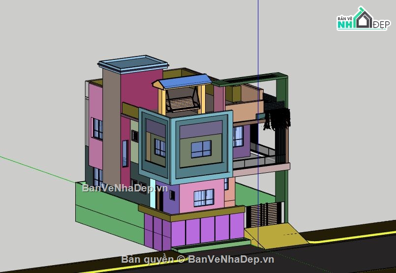 Nhà phố 3 tầng,model su nhà phố 3 tầng,file sketchup nhà phố 3 tầng