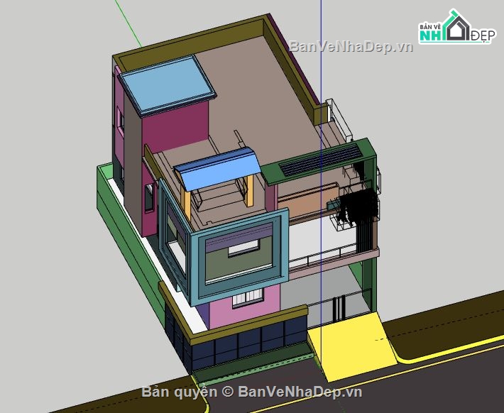 Nhà phố 3 tầng,model su nhà phố 3 tầng,file sketchup nhà phố 3 tầng