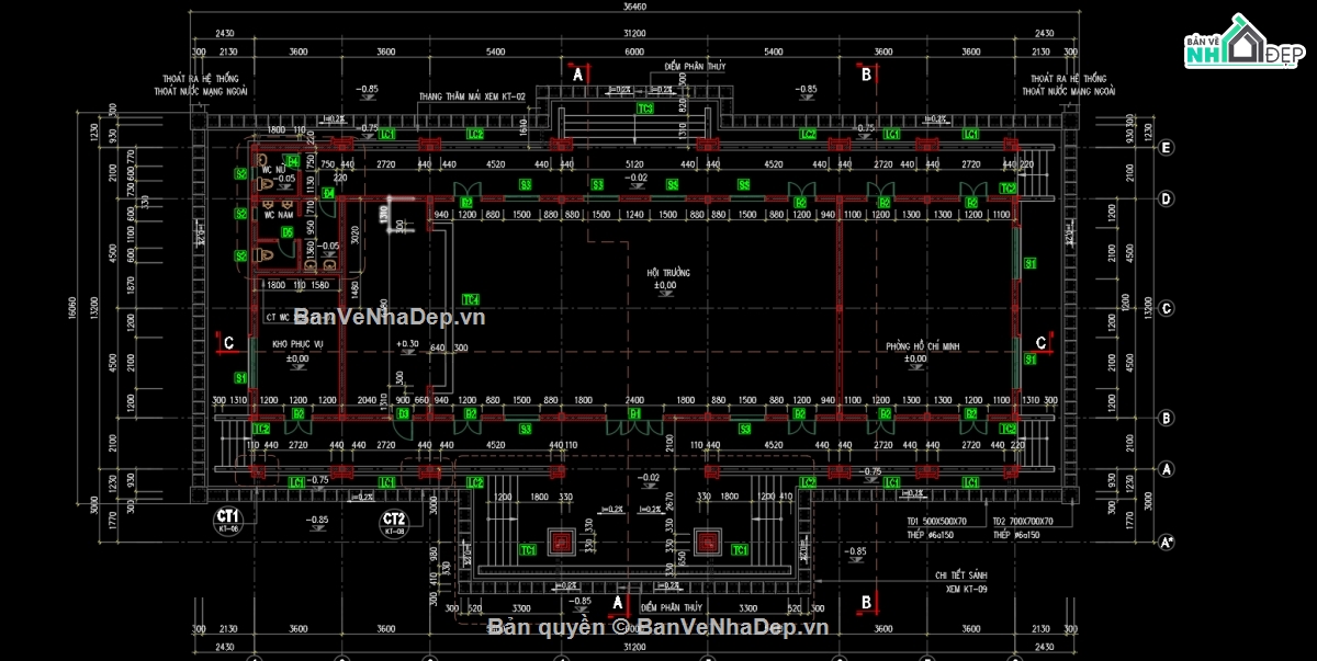 kiến trúc hội trường,dự toán,kết cấu,file cad kiến trúc
