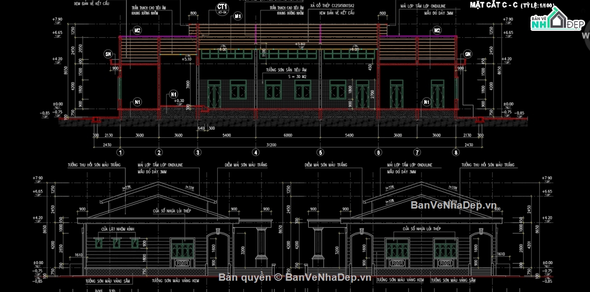 kiến trúc hội trường,dự toán,kết cấu,file cad kiến trúc