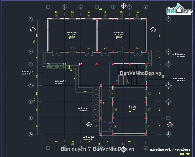 bản vẽ nhà lớp học 2 tầng 6 phòng,lớp học,lớp học 2 tầng