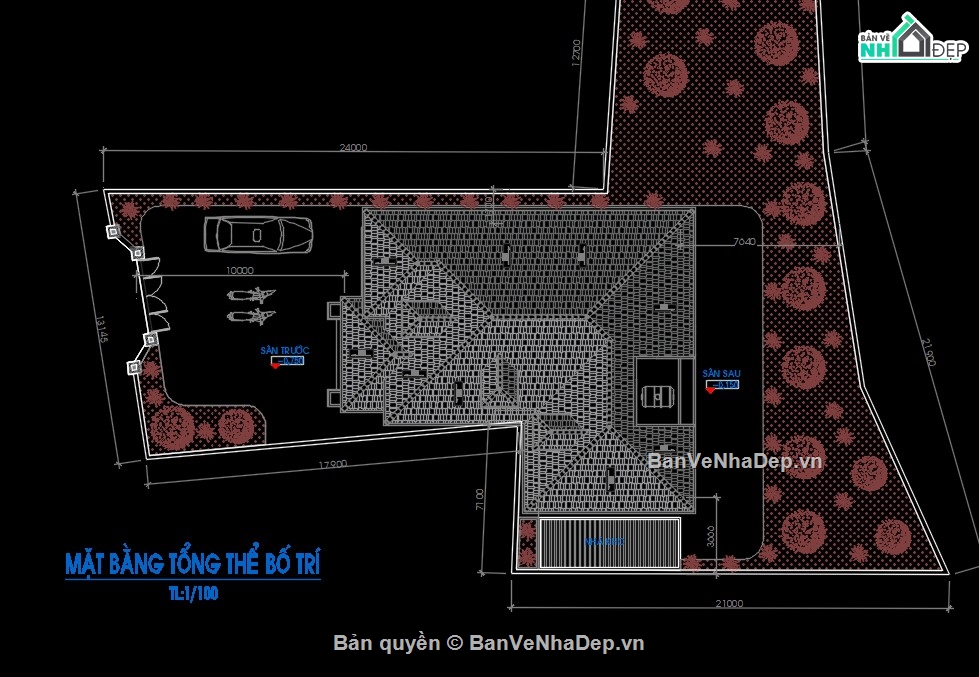 mái nhật 1 tầng,bản vẽ nhà mái nhật,bản vẽ nhà 1 tầng chữ L