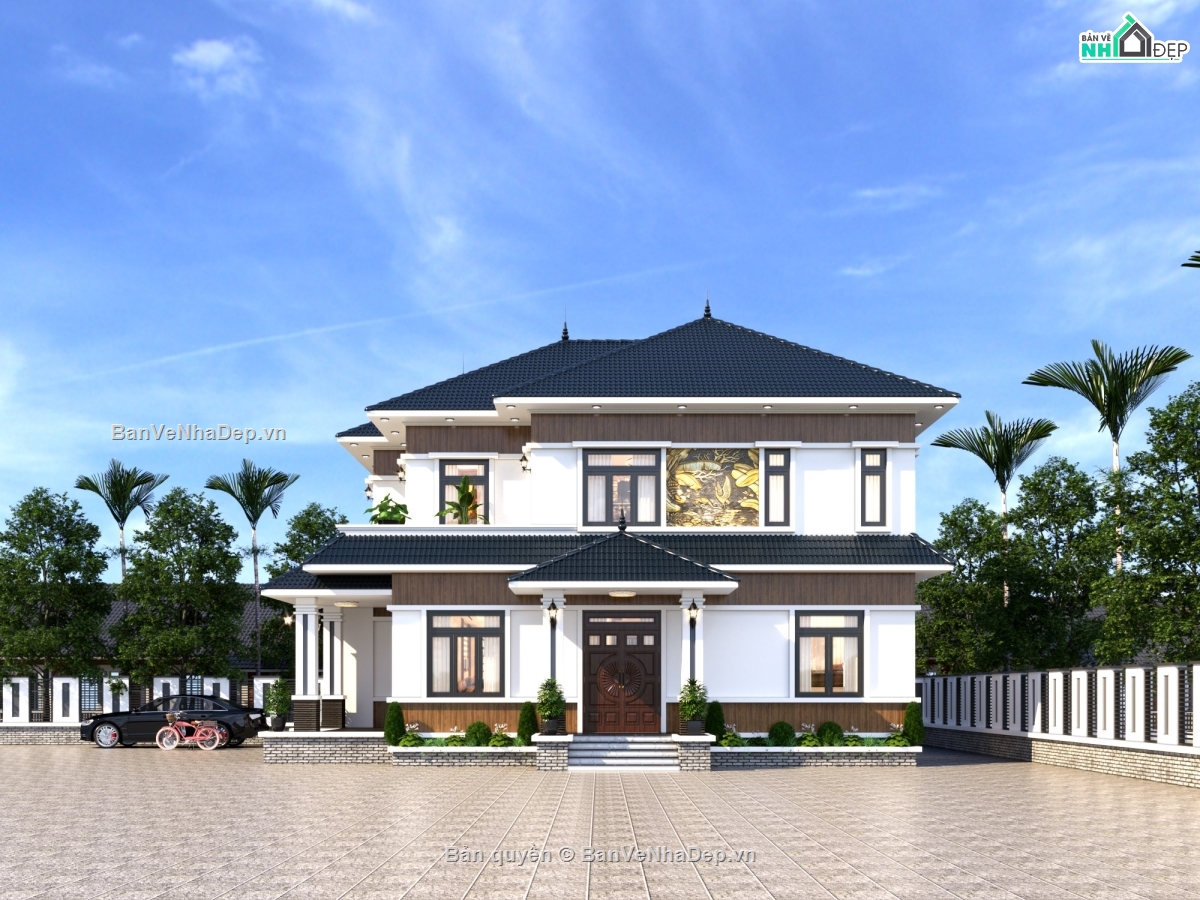 nhà 2 tầng,biệt thự 2 tầng,kiến trúc biệt thự,bản vẽ nhà biệt thự