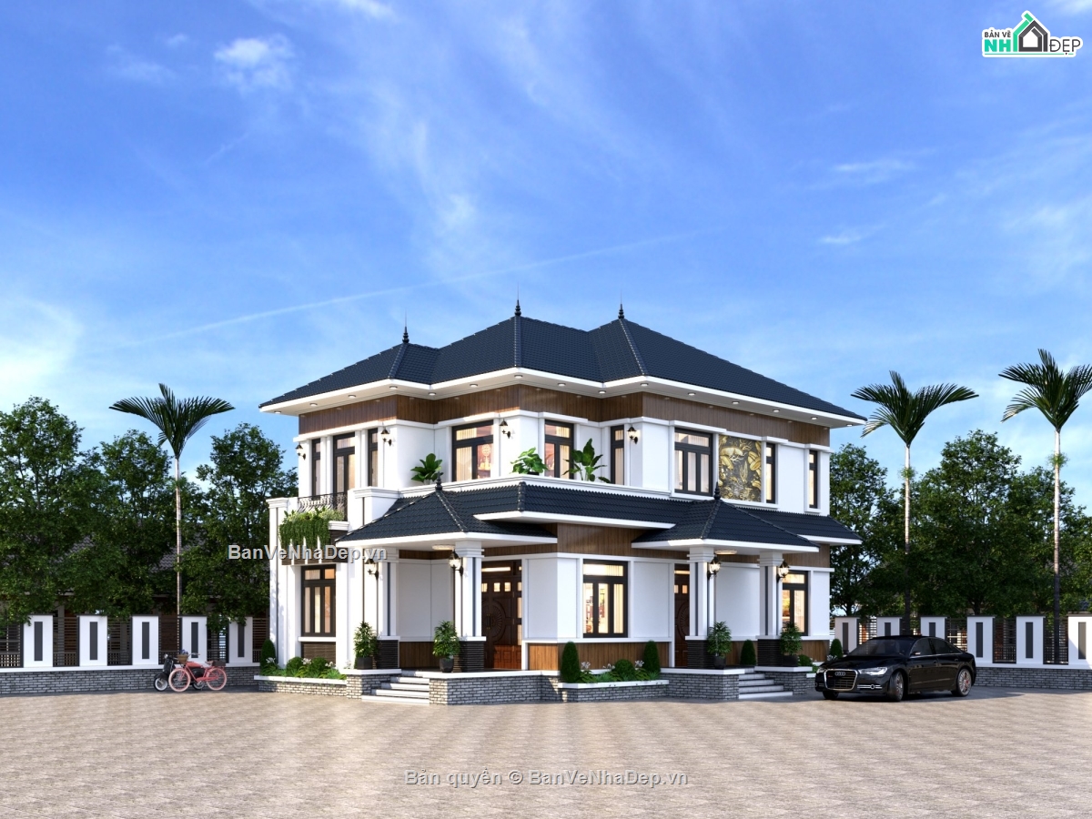 nhà 2 tầng,biệt thự 2 tầng,kiến trúc biệt thự,bản vẽ nhà biệt thự