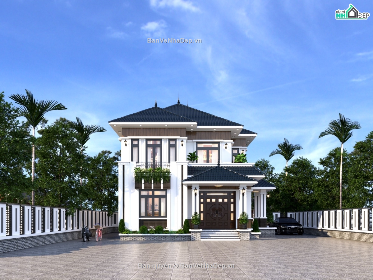 nhà 2 tầng,biệt thự 2 tầng,kiến trúc biệt thự,bản vẽ nhà biệt thự