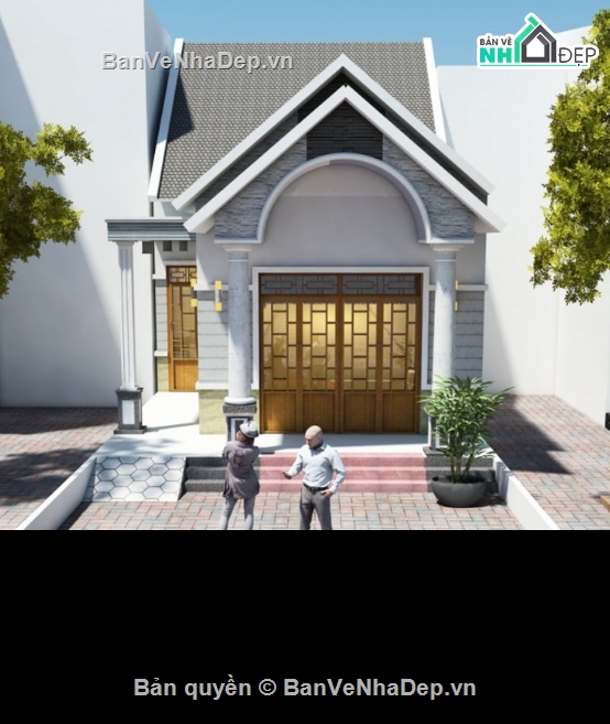 mái thái 1 tầng,nhà 1 tầng mái thái,file cad nhà 1 tầng
