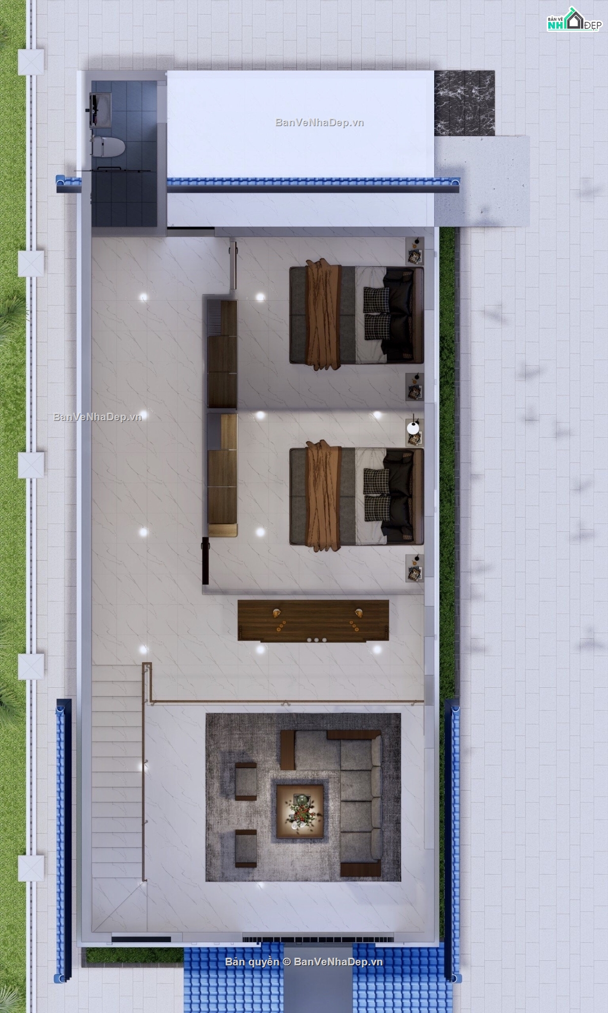 Nhà mái thái gác lửng,file sketchup nhà mái thái,bản vẽ nhà mái thái,thiết kế nhà mái thái