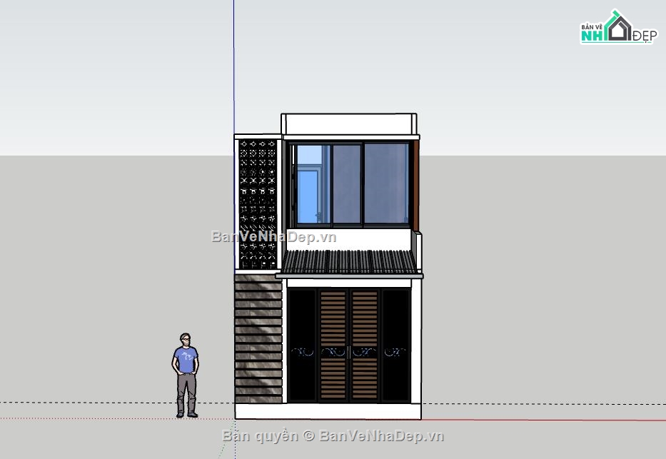 Nhà phố 2 tầng,model su nhà phố 2 tầng,sketchup nhà phố 2 tầng