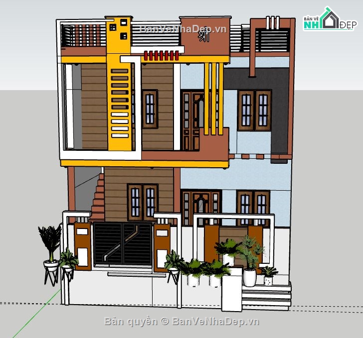 Nhà phố 2 tầng,model su nhà phố 2 tầng,sketchup nhà phố 2 tầng,nhà phố 2 tầng sketchup,file su nhà phố 2 tầng