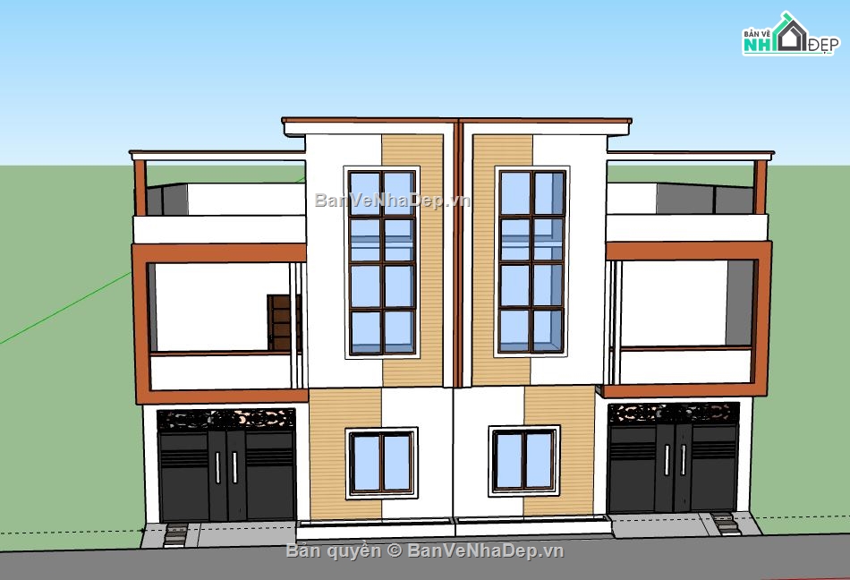 Nhà phố 2 tầng,model su nhà phố 2 tầng,nhà phố 2 tầng sketchup,sketchup nhà phố 2 tầng,nhà phố 2 tầng file su